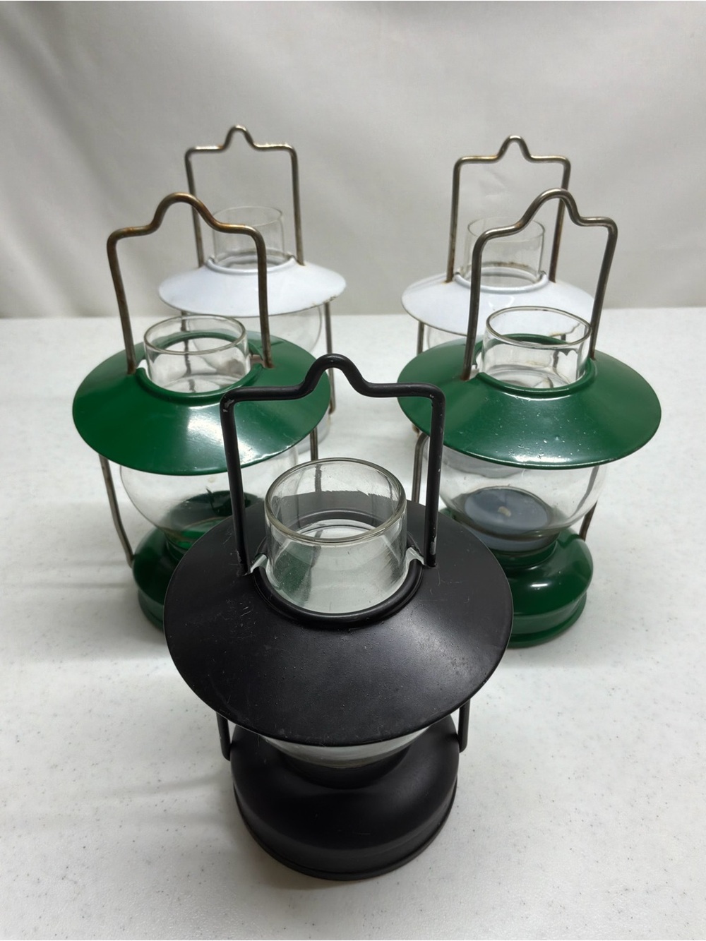 5 Vintage Tea Light Candle Lanterns Enamel/ Metal/ Glass
